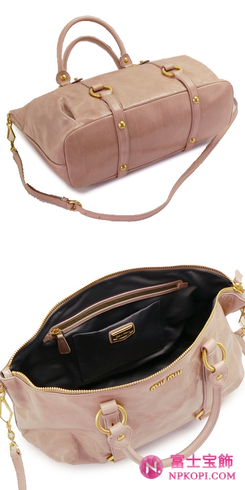 ミュウミュウ MIUMIU トートバッグ/ショルダーバッグ 2WAY ストラップ付き ヴィンテージ調 レザー ピンクベージュ（CIPRIA） RN0621 VITELLO SHINE CIPRIA